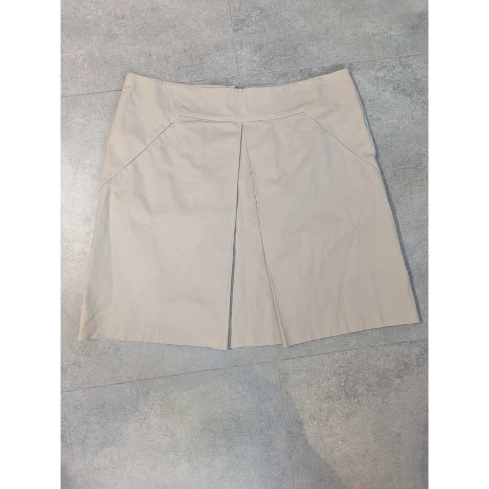 Michael Kors Khaki Beige Cotton Blend Pleated A-Line Skirt Size 14 MK Logo Zip - Picture 1 of 9